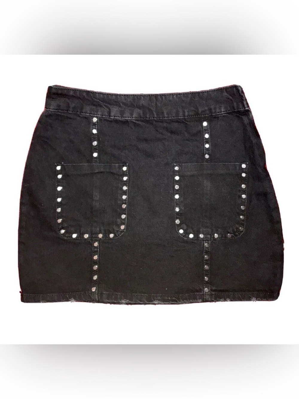 NWT Zara Black Denim Jean Distressed Short Western Mini Skirt w/ Rivets - Small